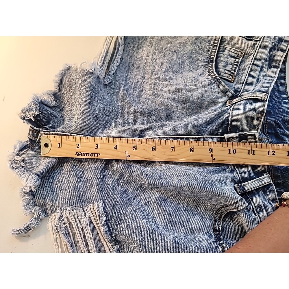 Smiley Face Denim Shorts Womens L Distressed Cut Off Festival Summer - Picture 9 of 13